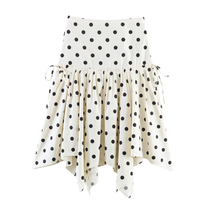Vestido Casual de Poliéster Chifón Estampado con Falda Asimétrica de Puntos, Cintura Imperio y Volantes a Media Pantorrilla para Mujer, Lavable - Product Image 1