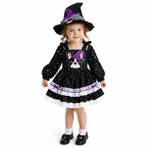 <span class=keywords><strong>Robe</strong></span> de cosplay Halloween 2026 en coton pour enfants, <span class=keywords><strong>robe</strong></span> Lolita à imprimé étoiles pour petites filles de 1 à 7 ans avec nœud et broderie chien sorcière - Product Image 5