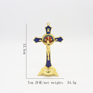 Cây thánh giá vàng với màu xanh men <span class=keywords><strong>Inlay</strong></span> Tôn Giáo chéo trang trí cho nhà thờ trang trí Christian Công Giáo Quà Tặng - Product Image 3