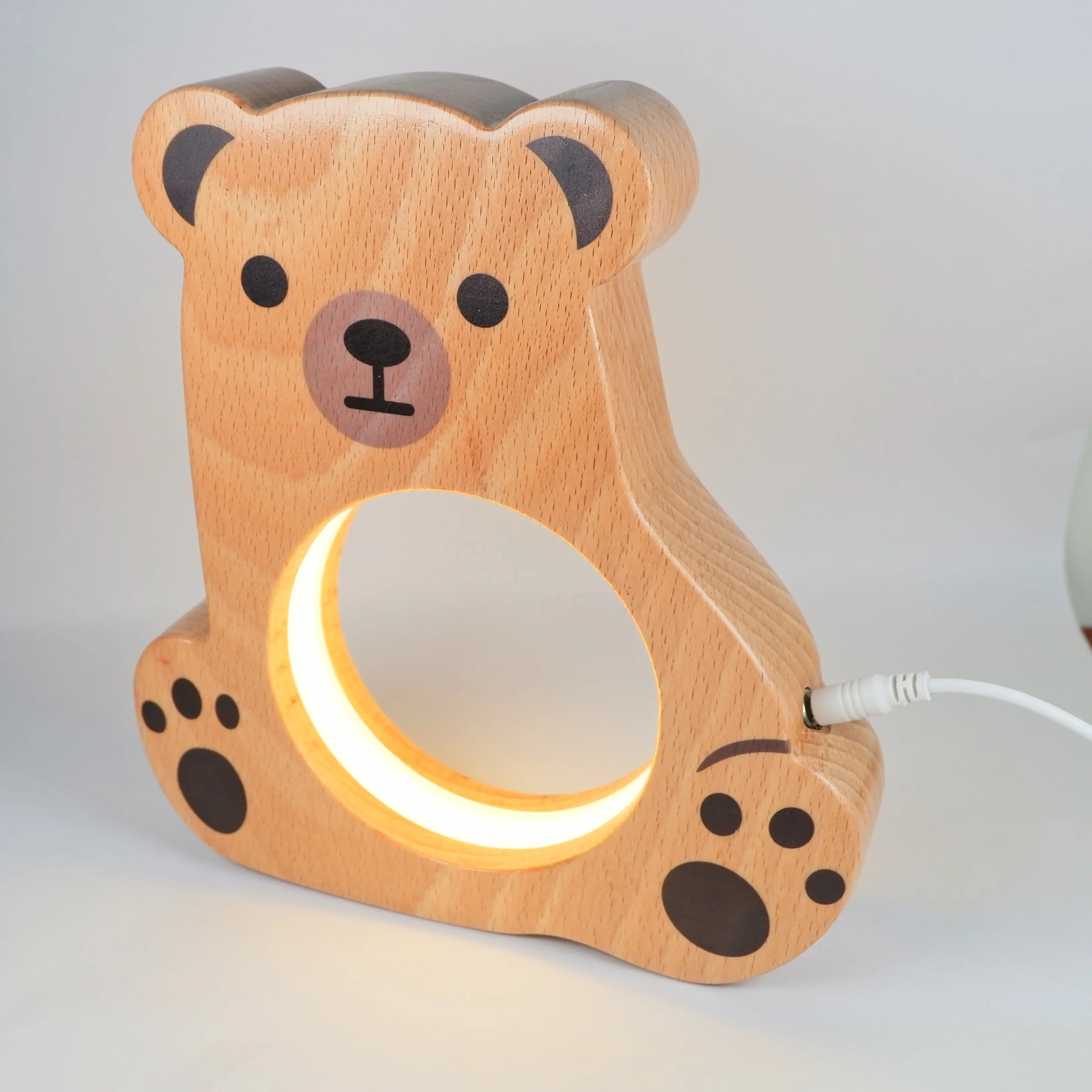 หมีโคมไฟไม้สำหรับเด็กสัตว์ไฟกลางคืนข้างเตียง LED โคมไฟที่มีคุณภาพสูงไม้โคมไฟตาราง