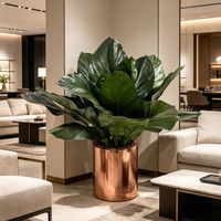 Plantes artificielles d'anthurium hautement réalistes en pot, feuillage tropical artificiel réaliste avec pot en métal or rose