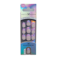 Faux ongles en ABS de longueur moyenne, forme amande, motif dessin animé avec strass, estampage doré, certifiés MSDS, 24 pièces, à presser