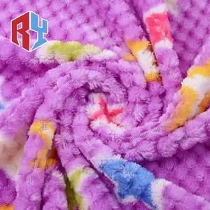 Knitted Brushed Flannel Fleece Print Fabric Fancy Star Pattern 100% Polyester Free Shaoxing Lightweight Coral Soft Printed