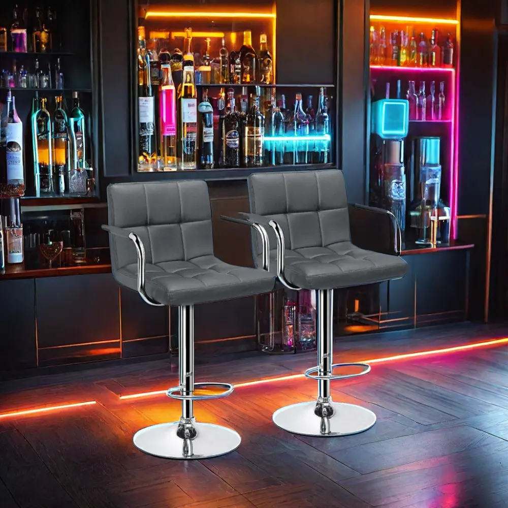 Bar taburesi ayarlanabilir sayaç yükseklik ada tabureleri Bar sandalyeler gri deri Bar tabureleri kol dayama ile