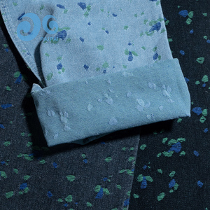库存大量批发深蓝色青绿色斑点提花牛仔布面料，适用于现代设计师牛仔裤 - Product Image 6