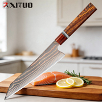 Couteau de cuisine Kiritsuke en acier Damas de cuivre de qualité supérieure et manche octogonal en bois de rose, idéal pour la découpe polyvalente des aliments