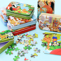 Juegos de mesa para niños, juguetes educativos preescolares, caja de hierro de madera de 60 piezas, rompecabezas de animales de dibujos animados para niños y niñas CE