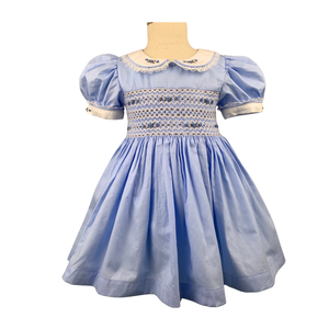Premium Woven Cotton Hand Smocked Children Clothing Bullion Rose Smocked Dresses for Girls Toddler Girls Dresses - Product Image 2