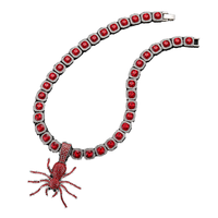 NL2114 Chaîne cubaine en argent plaqué avec strass rouge diamant et motif araignée pour hommes et femmes