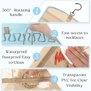 Hanging Jewelry Organizer 2 Pack 39 Pockets 30 Hooks Double Sided Earring Necklace Storage Blue Transparent - Product Image 3