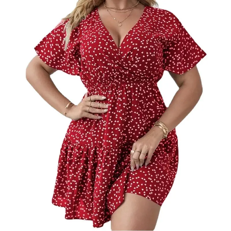 2022 Summer Express Amazon New Print Love Fashion Sexy Large Dress In Stock