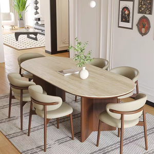 Sillas y mesas de comedor nórdicas de madera maciza para uso doméstico, mesas de comedor con respaldo moderno y sillas de estilo Crema para restaurante - Product Image 1