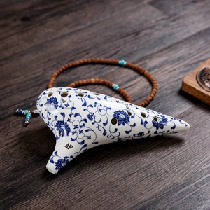 โอคาริน่าเซรามิก AF 12 รู สีฟ้าขาวลายดอกบัว แบบจีน สำหรับฝึกซ้อม - Product Image 2