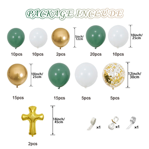 定制洗礼派对气球拱门装饰套件，包括绿色和金色乳胶气球、金色十字箔气球，用于派对装饰 - Product Image 4