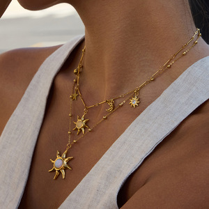 Collar de Acero Inoxidable con Colgante de Piedra Lunar Sol y Luna, Amuleto de Estrella, Joyería de Regalo - Product Image 2