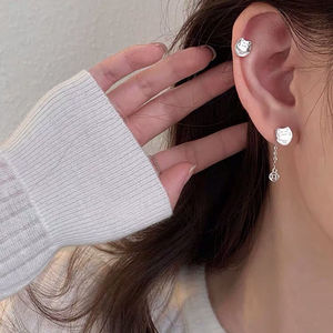 Lucky Cat Drop Earrings Zinc Alloy Cartoon Animal Zodiac Women's Earrings Gift Summer 2021 ED-001 - Product Image 1