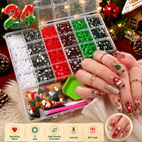 Ensemble de breloques pour ongles de Noël 2026, mignonnes, en résine 3D, diamants, perles, strass pour la décoration de Noël et les loisirs créatifs