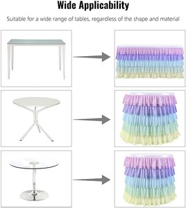 Falda de mesa de <span class=keywords><strong>Fiesta</strong></span> de arcoíris para BH-804, falda de gasa con tutú para mesa rectangular, decoración de <span class=keywords><strong>Fiesta</strong></span> de cumpleaños de boda, Baby Shower - Product Image 5