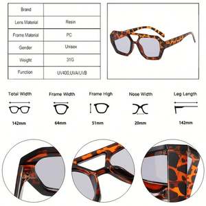 Lunettes de soleil pilote vintage 2025 personnalisées avec logo, forme polygonale irrégulière, protection UV400, double pont, pour femme - Product Image 6
