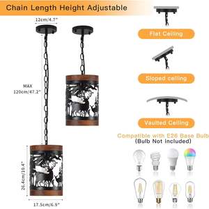 Luminaire suspendu rustique <span class=keywords><strong>en</strong></span> forme <span class=keywords><strong>de</strong></span> <span class=keywords><strong>cerf</strong></span> SIMIG, 1 lumière, style ferme, <span class=keywords><strong>bois</strong></span> et métal, luminaire suspendu réglable pour cuisine et salle à manger - Product Image 4