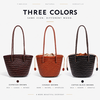 Sac à main en cuir véritable personnalisé avec logo pour femme, sac seau tissé à la main, sac à bandoulière à cordon, pochette pour femme