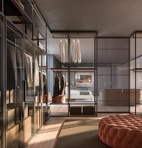 Armoire moderne en bois meubles de chambre à coucher placards de chambre à coucher garde-robe murale personnalisée armoire à portes coulissantes en verre - Product Image 6