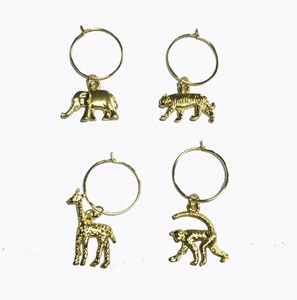 Vàng Tone Kẽm Hợp Kim Rượu Vang Thủy Tinh Quyến Dũ Set-4Pcs Safari Động Vật (Voi, Hổ, Hươu Cao Cổ, Khỉ) Mặt Dây Chuyền Cho Sở Thú Bên Ủng Hộ - Product Image 1