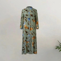 Robe maxi à col montant à imprimé floral modeste - Abaya musulmane à manches longues, robe ample pour femmes