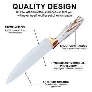 Juego de Cuchillos de Cocina Multiusos de Acero Inoxidable con Mango de Hilo Dorado y Mármol, Cuchillos de Chef Antiadherentes con Base Giratoria - Product Image 2