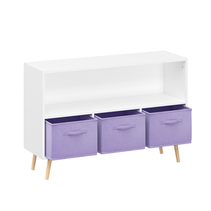 White &amp; Purple 3 Drawer Kids Bookcase with Collapsible Fabric Bins, Safe Wooden Toy Storage Organizer <strong>for</strong> <strong>Children</strong> <strong>s</strong> Room - Product Image 4