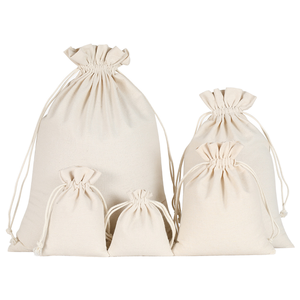 Wholesale Natural Cotton <b>Drawstring</b> Pouch Bag Eco Friendly Reusable Muslin Gift Packaging Bag Custom Logo Cotton Storage Pouch - Product Image 2