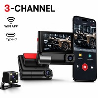 Caméra de rétroviseur intelligente à triple objectif 1080P avec Wi-Fi intégré, écran IPS 3 pouces, Type-C, batterie 150 mAh, capteur G et moniteur de stationnement