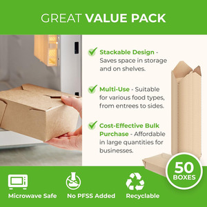 Contenedores de alimentos Cajas para llevar <span class=keywords><strong>Planet</strong></span> Friendly A prueba de fugas Papel Kraft Pasta Ensaladas Postres Snacks Comida Cajas de comida desechables - Product Image 5