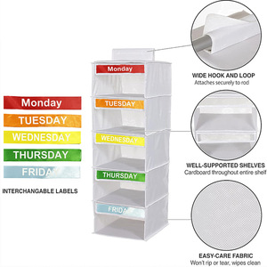Organizador de <span class=keywords><strong>Armario</strong></span> Semanal de 5/6 Estantes para Niños, Organizador de Ropa Diaria Colgante, Divisores de Ropa por Días de la Semana - Product Image 5