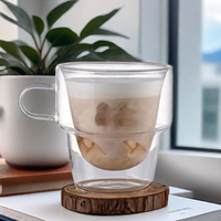 125 260ml Creative Double Couche Haute Borosilicate Verre Géométrique Tasse Ménage avec Poignée Bureau Isolé Thé Infuseur Tasse