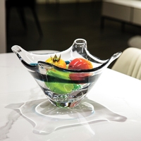 Bol de service en verre soufflé Sommerso Art, bleu océan, motif abstrait de pétales de fleurs, centre de table sculptural pour villa, décoration de table de luxe