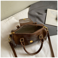 Maßgefertigte Vintage Öl-Wachs PU-Leder Mini Boston Handtasche Damen Zylinderförmige Crossbody Schultertasche für Tägliches Einkaufen