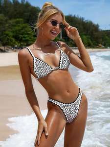 Women's Sexy Solid Color Block Two Piece Set Bathing <b>Suit</b> Eco-Friendly Quick Dry 100% Polyester Front Logo Bandeau <b>Swim</b> Top - Product Image 4