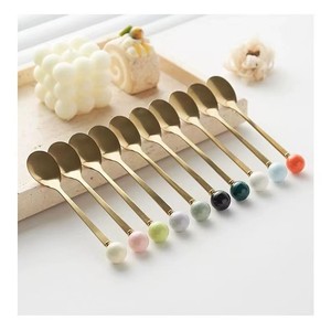 Vente chaude En Acier Inoxydable Mini Or Cuillère À <span class=keywords><strong>Thé</strong></span> En Céramique Boule Poignée Cuillère À Café Et Cuillère À Fruits Fourchette - Product Image 3