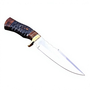Cuchillo de Caza Personalizado de Acero Inoxidable, Hoja Fija con Punta Caída y Borde Dentado, Mango de Madera, Cuchillos para Acampar al Aire Libre - Product Image 1