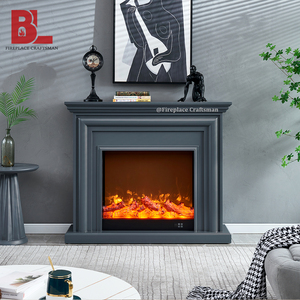 [ Direttamente dalla Fabbrica ] Caminetto Elettrico Moderno Grigio con Fiamma LED Effetto Legna e Cornice Decorativa in Resina - Product Image 1