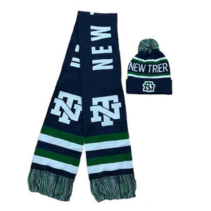 หมวกบีนนี่ปอมปอมปอมอบอุ่นสำหรับฤดูหนาวแฟนฟุตบอลโลโก้ผ้าแจ็คการ์ดอะคริลิคถักดีไซน์ OEM - Product Image 2