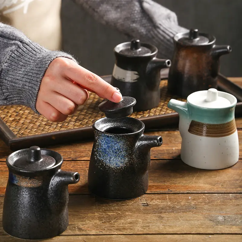 Pot d'assaisonnement en céramique japonaise Fournitures de cuisine Assaisonnement Huile et sel