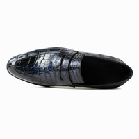 DRACONIS Mocassins sur mesure en cuir de crocodile bleu nuit, finition brillante, chaussures habillées pour homme pour banquet