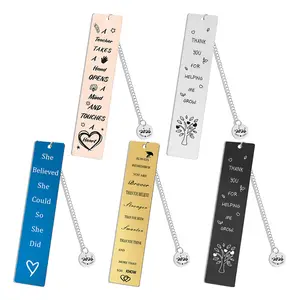 Ywganggu High Quality Custom Metal Logo Bookmarks With Pendant Stainless Steel Bookmarks