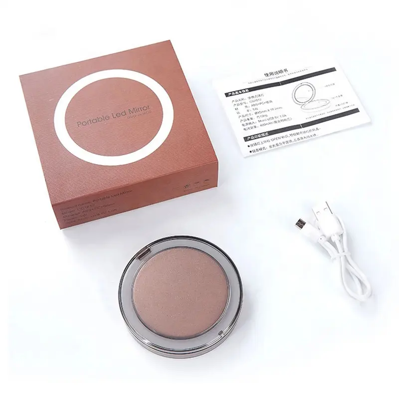 2020 Neuankömmling USB Make-up LED-Spiegel Kosmetische Faltung Tragbare Beauty-Tasche LED beleuchtete Make-up-Spiegel Tasche Kosmetik spiegel