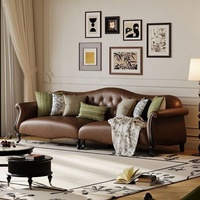 Canapé monoplace en cuir véritable, style rétro américain, pour petit appartement, style antique, noir et marron, pour salon, avec rembourrage en mousse