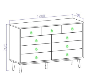 Cómoda Ancha <span class=keywords><strong>Vintage</strong></span> de 9 Cajones con Acabado Desgastado, Mueble de Madera Bicolor de Mediados de Siglo con Tiradores de Anillo de Metal Negro - Product Image 4