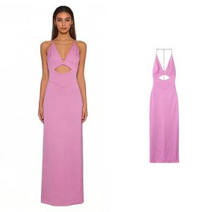 เดรสสายเดี่ยวผ้าซาตินเนื้อผ้าไหมแบบเซ็กซี่โชว์หลังดีไซน์เว้าลายฉลุสำหรับผู้หญิงคอลเลคชั่นฤดูร้อนใหม่ - Product Image 1