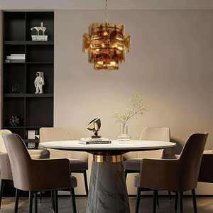 Nouveau design moderne, lustre rond en laiton, abat-jour en forme de tambour, grand luminaire suspendu en métal doré, luminaire de plafond - Product Image 2